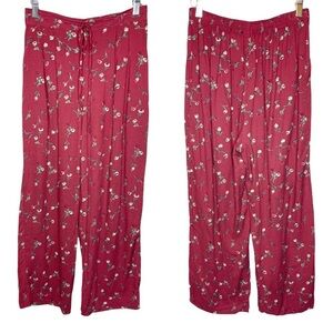 Vintage 90s Red Floral Wide Leg Drawstring Pants